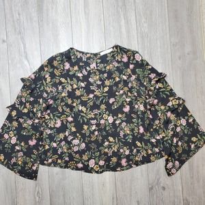 Lush floral bell long sleeve ruffle top Small